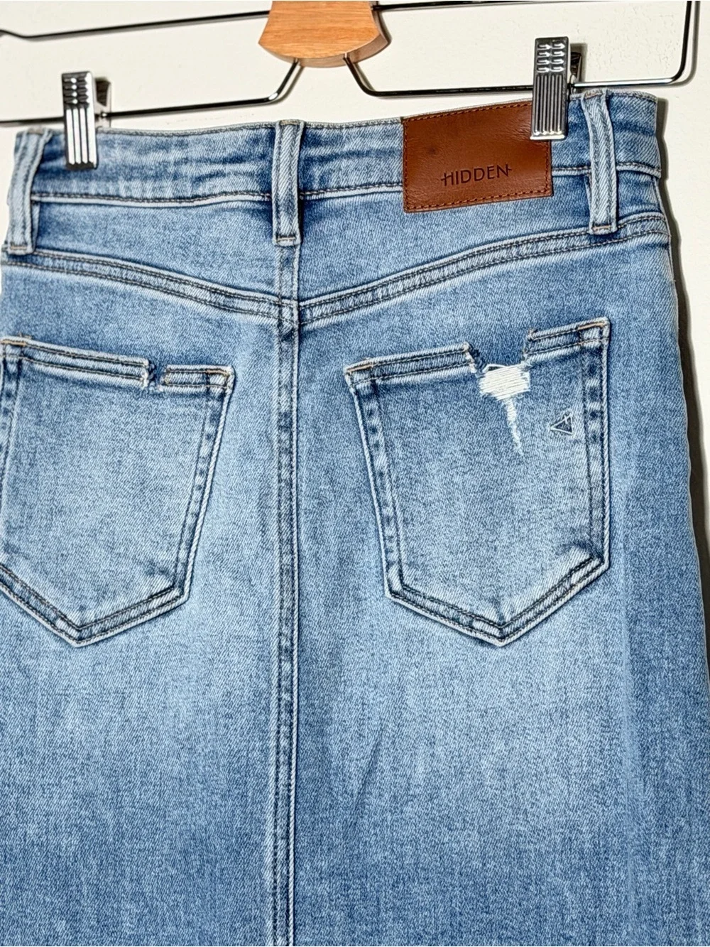 Classic Light Blue Denim Maxi Skirt with Side Panel